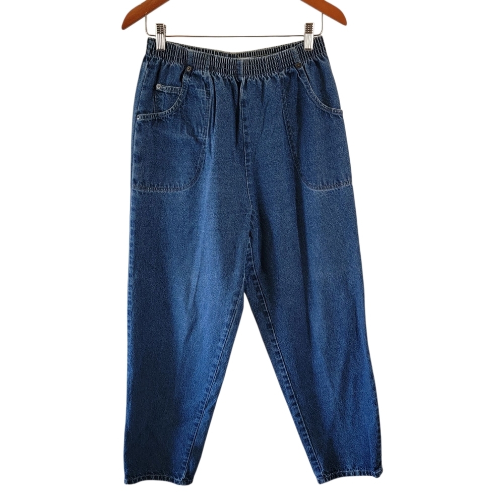 VTG Cabin Creek High Waisted Jeans Sz 12 Elastic Waist StraightEl Leg Y2K Retro